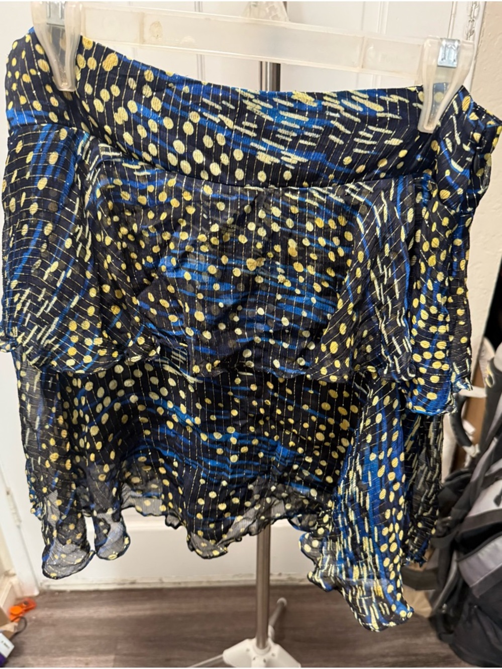 Women's Black Blue Polka Dot Ruffled Skirt